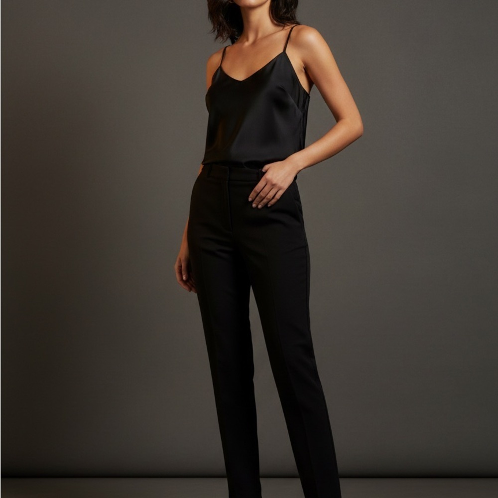 ★ Black Satin Cami Tank Top Adjustable Straps Silky Minimalist Chic